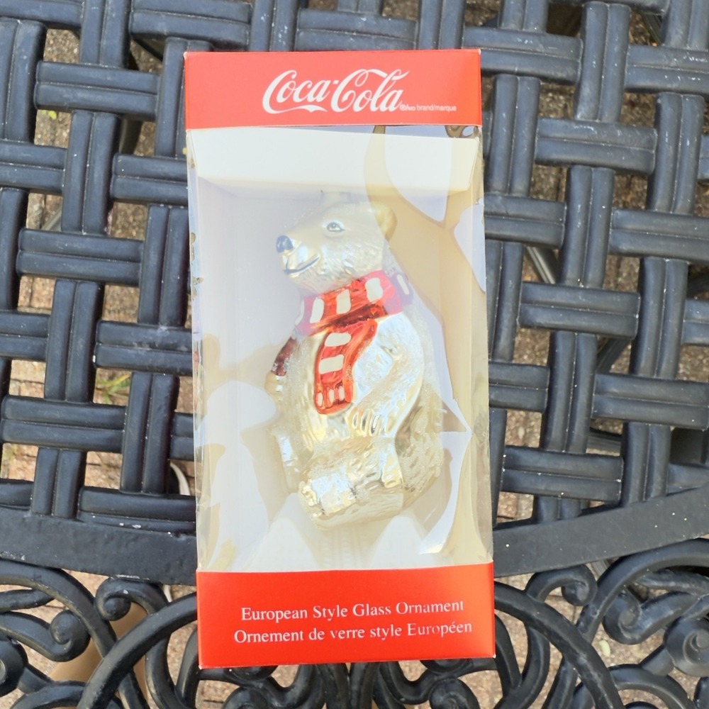Vtg‎ 90s Coca Cola Kurt Adler Polar Bear Hand Crafted Christmas Ornament Shiny